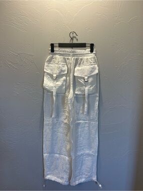 White Cargo Linen-Blend Pants
